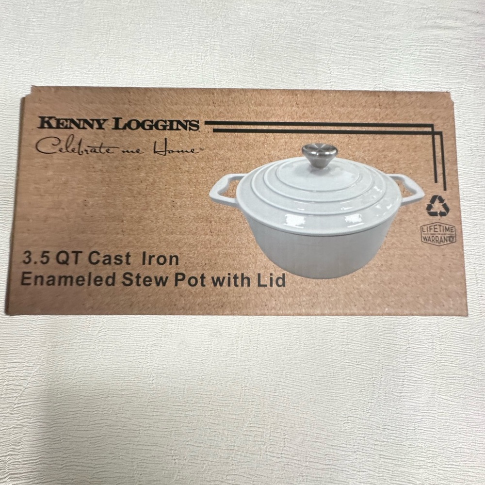 NEW!!!!White Cast Iron Enameled 3.5 QT Casserole Stew Pot with Lid